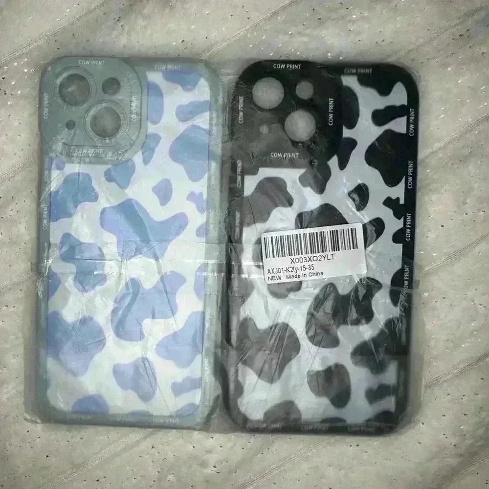 2 Pack Cases for Apple iPhone13,14,15-6.1inch, Blue,black,Cow Print Silicone NEW